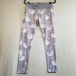 Mint & Lilac Womens Large Swan leggings Gray Cross Waist Full Length Running Gym